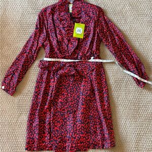 Red and Blue Elizabeth McKay Leopard Print Silk Wrap Dress